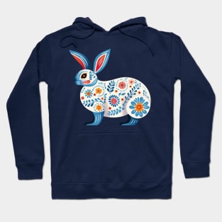 Boho Scandinavian Floral Folk Art  Rabbit . Hoodie